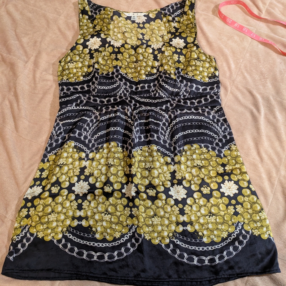 CAbi Green and Black Patterned Top